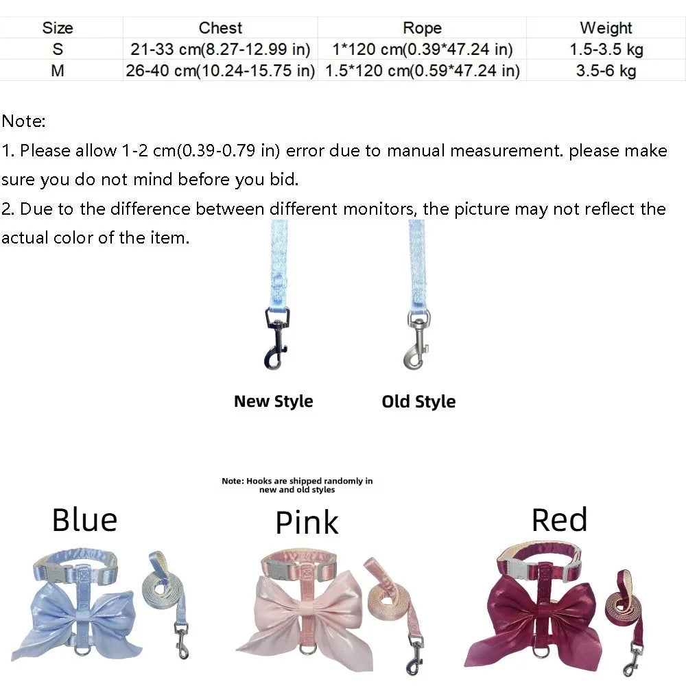 Pet Accessories Adjustable Pet Harness Escape-Proof Breathable Cat Leash Cute Bow Comfort Dog Chest Strap for Dogs Puppy Rabbit