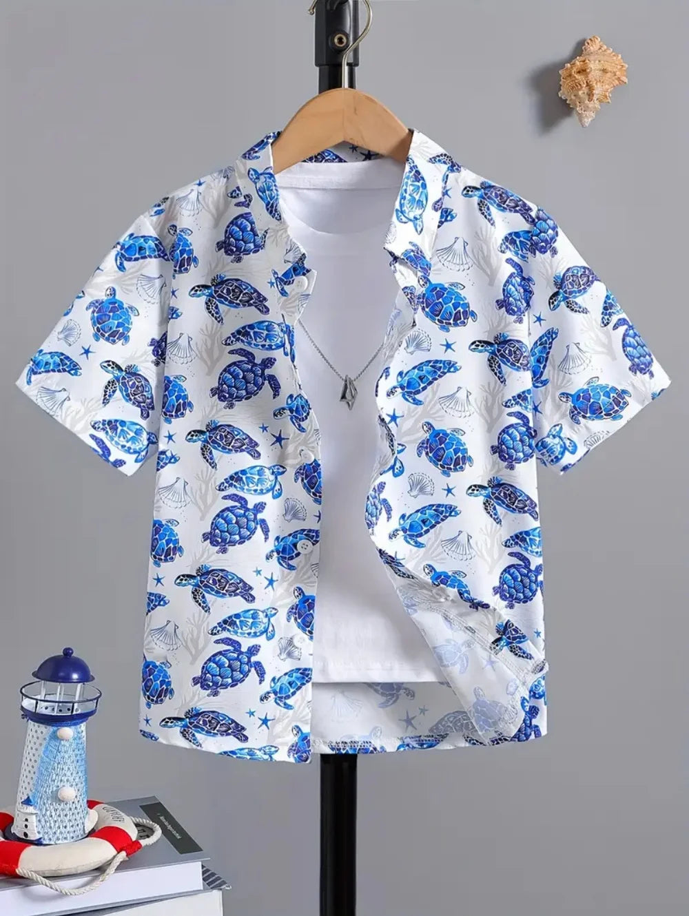 Kid's Boys Top Fashion Personality Print Pattern Stand-Up Collar Short Sleeved Shirt Summer Clothes for Children Boy's 3-9 Years