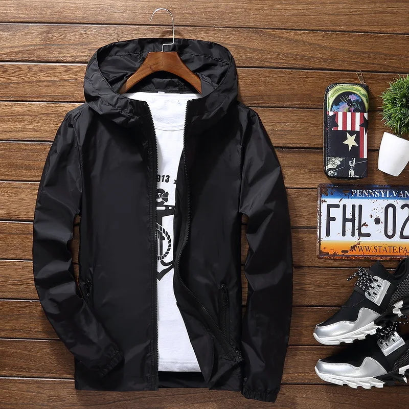 Plus Size 6XL 7XL New Spring Summer Bomber Jacket Men Women Casual Solid Windbreaker Zipper Thin Hooded Coat Outwear Male Jacket