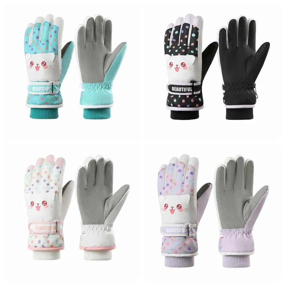 Kawaii Cartoon Children Ski Gloves Full Finger Riding Kids Snowboard Gloves Keep Warm Thicken Girls Skiing Gloves Boys/girls