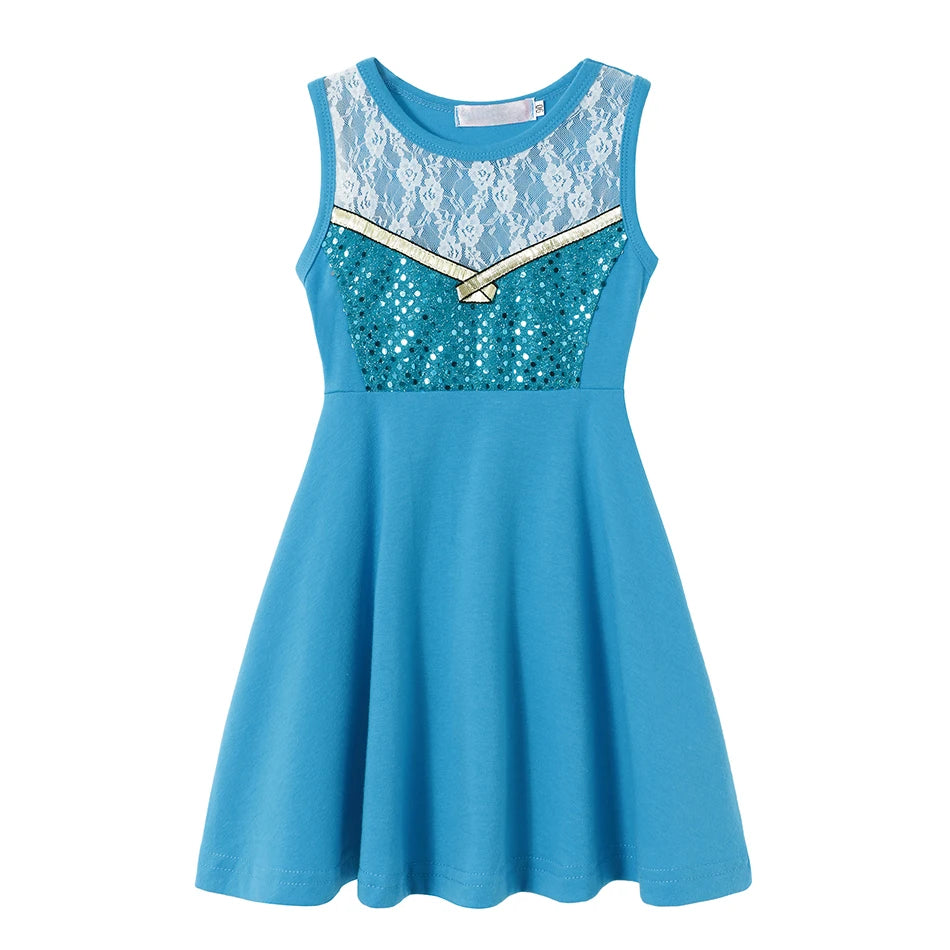 Children's Casual Dress for Girls Mermaid Rapunzel Dress One-Shoulder Sling Short Sleeve Princess Costume Summer Casual Vest