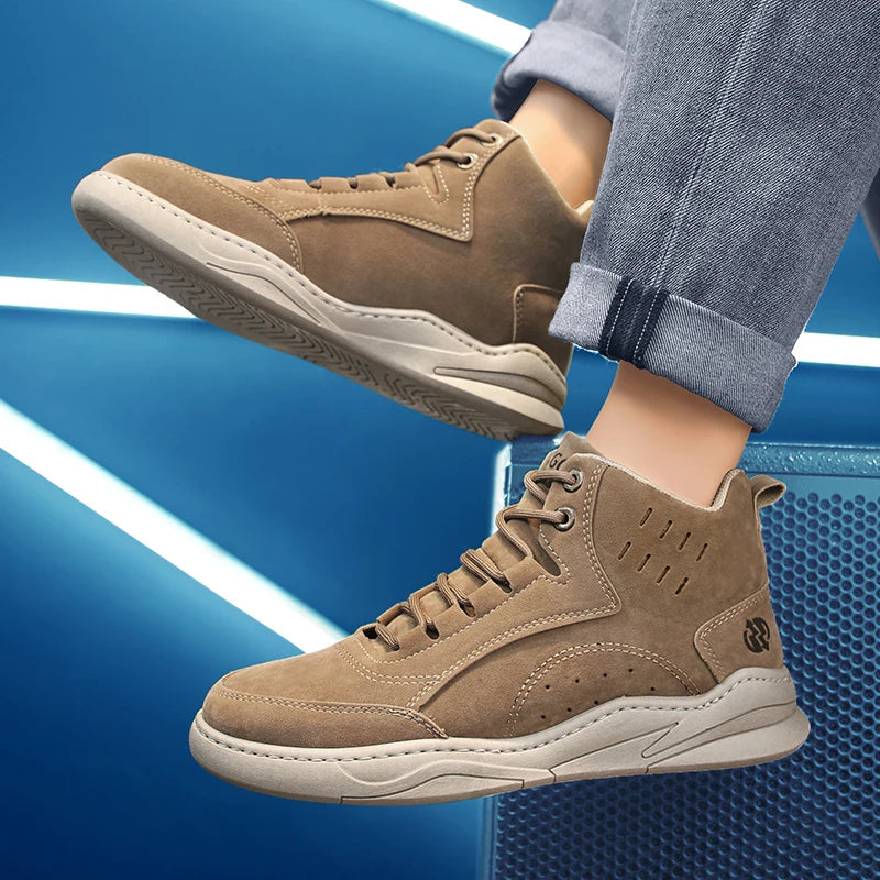 2026Men's Shoes Fashion Outdoor Casual Shoes Men's High Top Sneakers Lace Up Ankle Boots Mens Motorcycle Boots Botas Para Hombre