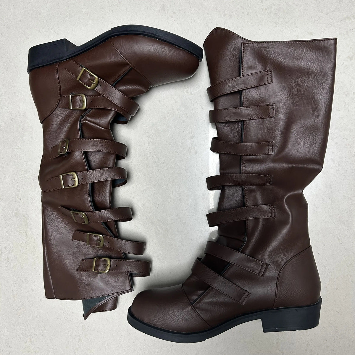 Mens Medieval Boots Mid-calf Military Combat Boots Gothic Belt Punk Boots Men Shoes Tactical Army Boot Large Men's Boots 40-48