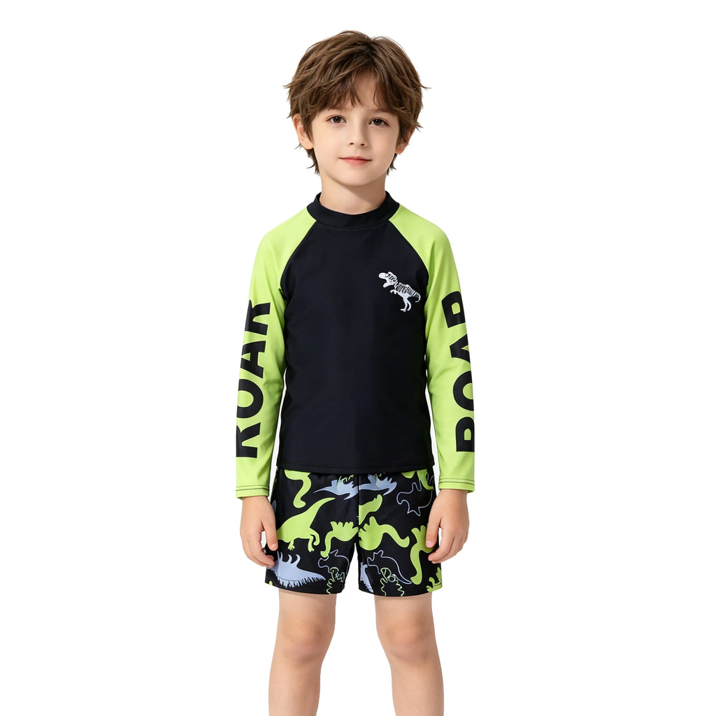 Boys Swimsuits Two Pieces Toddler 3 4 5 6 7 8 9 10 11 Years Long Sleeve Kids Swimwear Set Tops+Shorts Swim Outfits Bathing Suit
