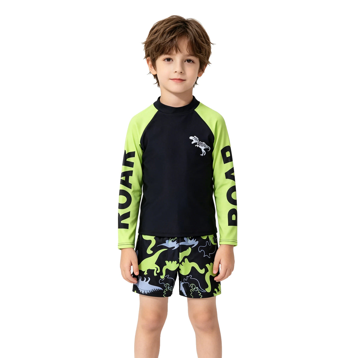 Boys Swimsuits Two Pieces Toddler 3 4 5 6 7 8 9 10 11 Years Long Sleeve Kids Swimwear Set Tops+Shorts Swim Outfits Bathing Suit