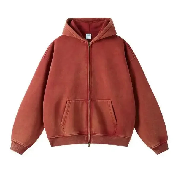 DAVIDSHAO Hoodies Oversized Unisex Acid Wash Hoodie EU US Size 350g Heavyweight Fleece Vintage Sweatshirt Men Women Streetwear