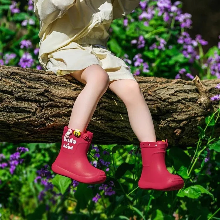 Summer Children's Rain Boots Kids Girls' Rain Shoes Waterproof Boys' High Tube Anti-slip EVA Boots Students' Baby Buckle Boots