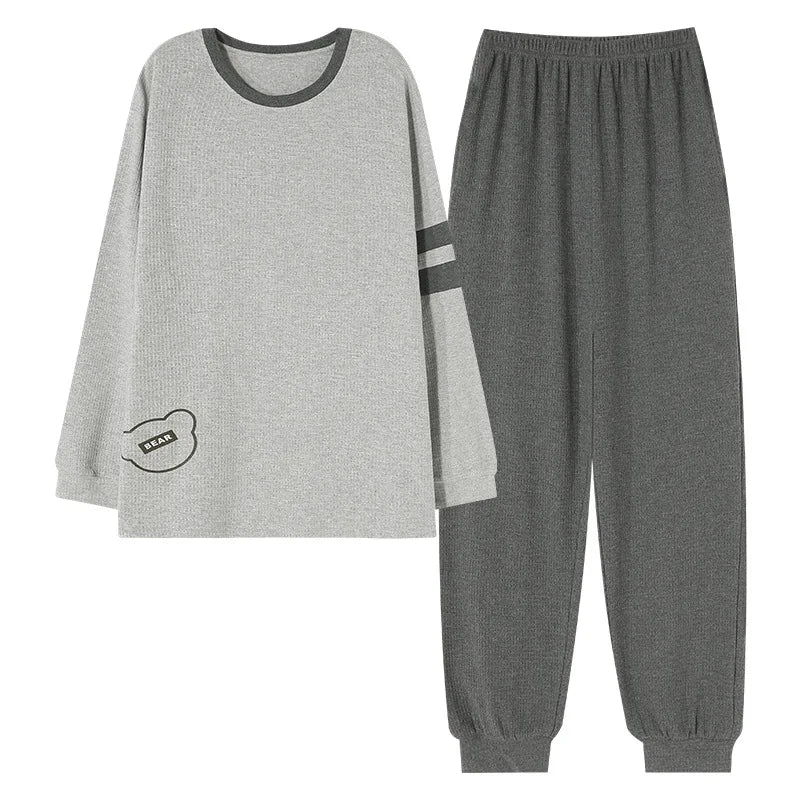 Spring Autumn Mens 100% Cotton Pajamas Set Summer Sleepwear Japanese Winter Gray Long Sleeve Homewear for Men Lounge Sets Pajama