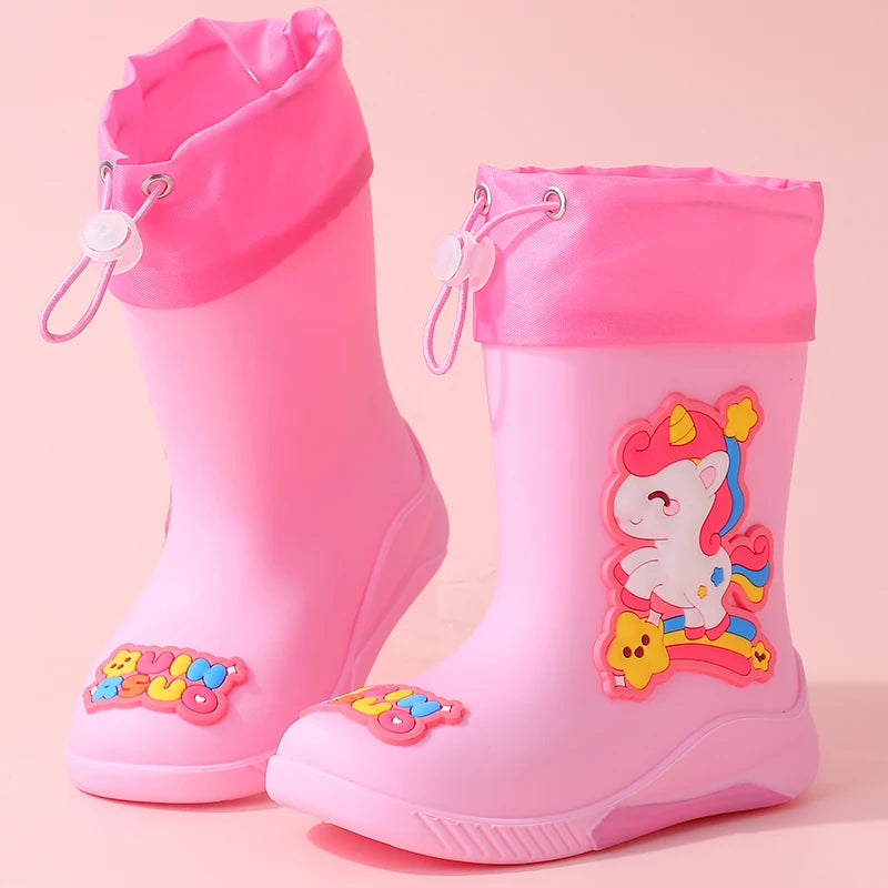 Kids Rain Boots For Girls Rubber Rainboot Boys PVC Children Waterproof Shoes Cartoon Unicorn Rabbit Spaceman Dinosaur Pattern