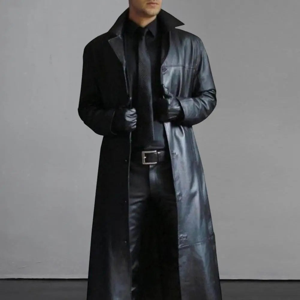 Men Luxury Fashion Medieval Steampunk Gothic Long Leather Jackets Vintage Winter Outerwear Faux Leather Trench Coat