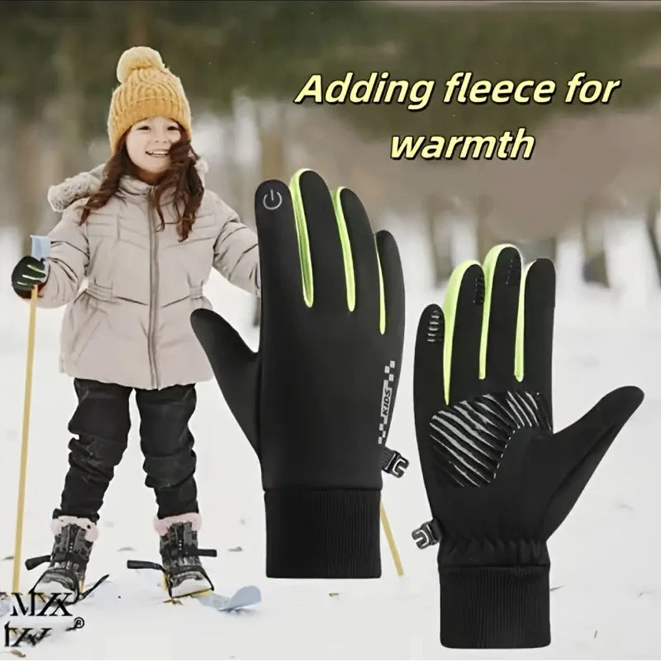 GTUBIKE Kids Cycling Gloves Sports Winter Thermal Boys Girls Children Windproof Anti-Slip Touchscreen Gloves Age 5-14 Years
