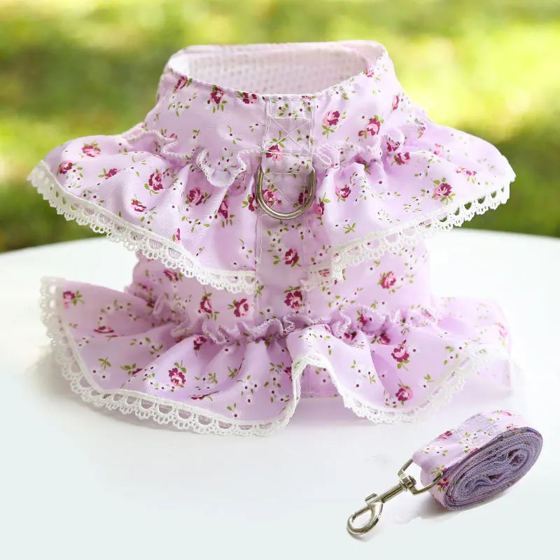 Pets Coller Harness Small Medium Dog Chihuahua Pomeranian Accessories Ins Style Collar with Strap Floral Puppy Leash Pet Harness