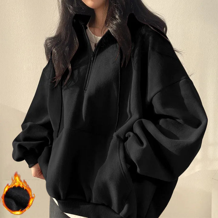 Women Hoodie Harajuku Loose Oversized Solid Color Top Half Zip Up Sweatshirt Female Casual Long Sleeve Pocket Hooded Coats 2025