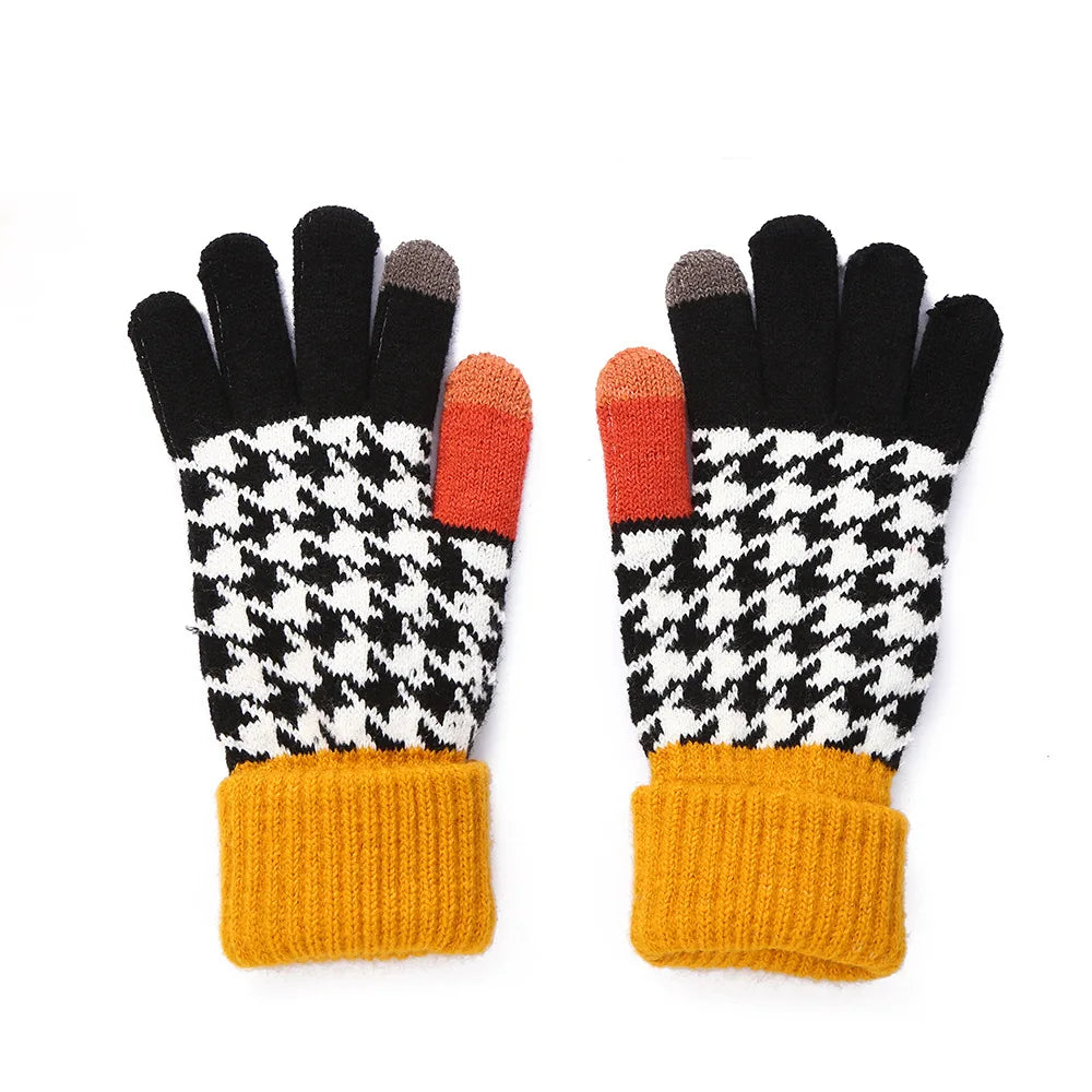 Women's Autumn Winter Gloves  Warm Hand Protection Touch Screen Splicing Thick Fashion Gloves Solid Color Simple Funny Wholesale