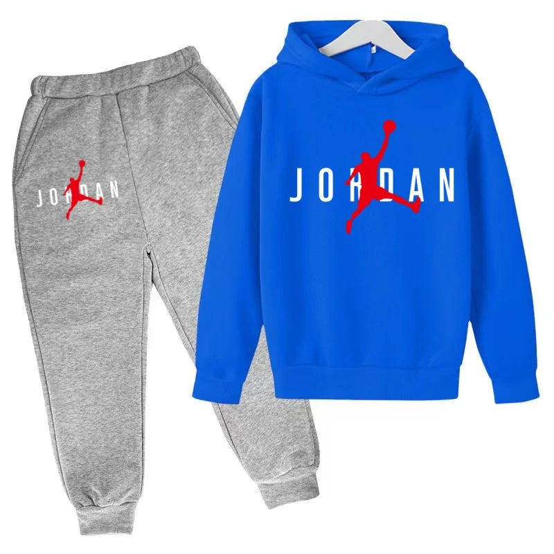 Kids Clothes Hoodie Basketball Letters Pullover Boy Girl 3-12Years Blue Sweatshirt+Black Pants Charming Leisure Brand Sports Set