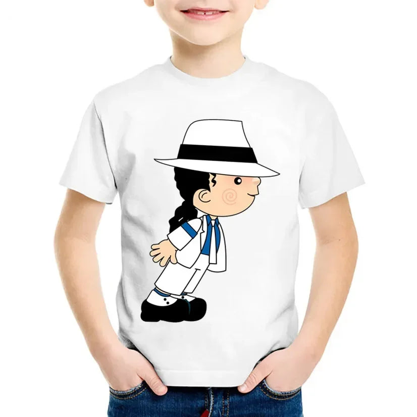Hot Sales Children Cartoon Michael Jackson Funny T Shirt Kids Rock N Roll Summer Cotton Tops Baby Boys/Girls Casual Clothes