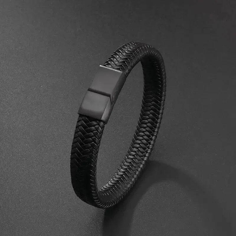 Classic Black Leather Bracelet For Men Hand Jewelry Gift Handsome Bracelet