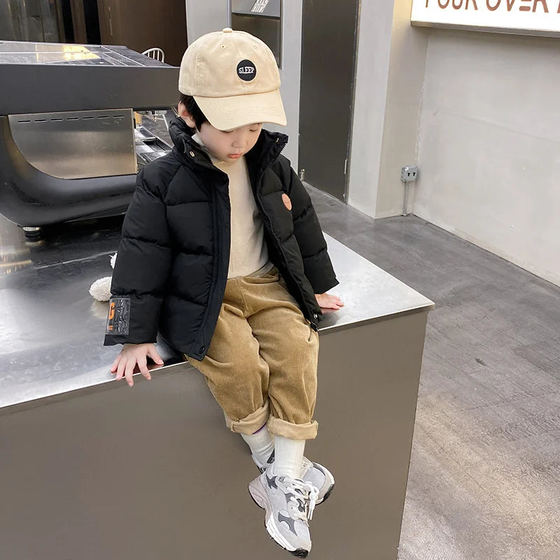 Kids Winter Warm Down Coats Children Casual Versatile Zipper Jacket Boys Girls Comfort Thick Plush Thermal Outdoor Outerwear