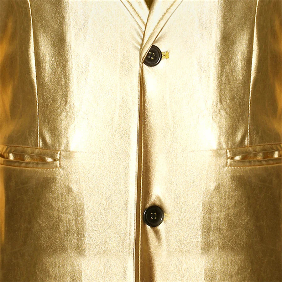 2026 New Gold Men's 2 Piece Suit Set Party Stage Nightclub Performance Jacket and Long Pants Men Cosplay Clothes Blazer Trousers