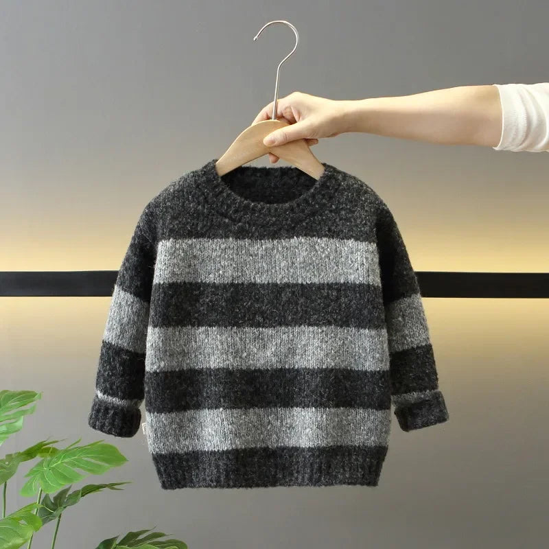 Boys Knitted Sweaters Winter Children Thickened Sweaters Plus Velvet Warm Round Neck Bottoming Shirt Kids Clothing 2026 New