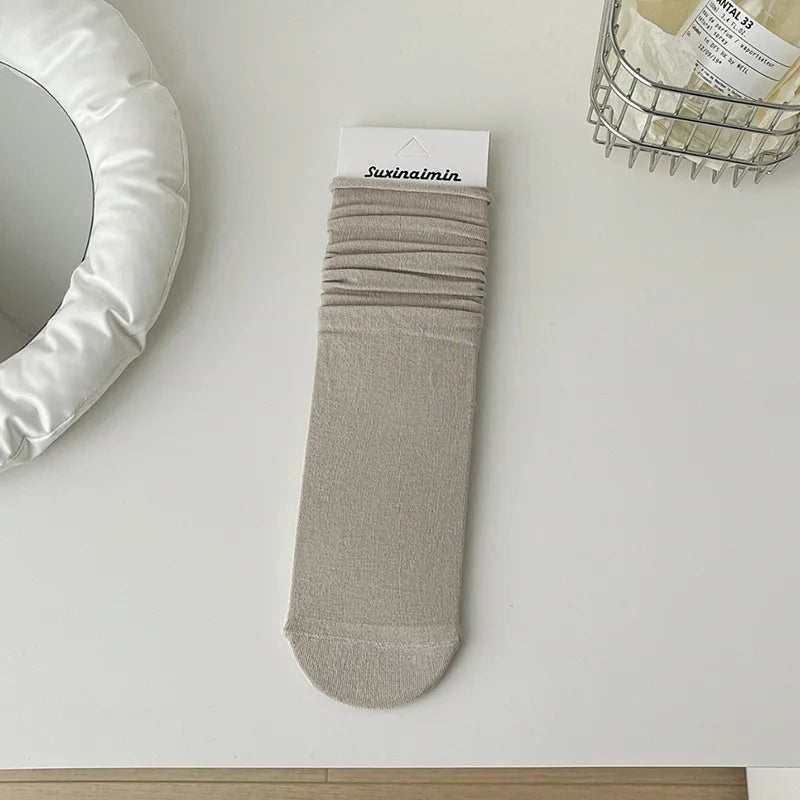 Women Socks Japanese Fashion Cotton Thin Breathable Long Socks Women Korean Style Casual Solid Color Black White Gray Socks Sox