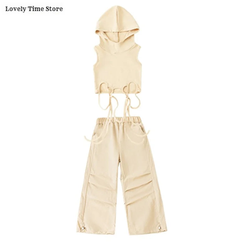 Girls Hip Hop Hoodies Joggers Pants Child Street Dance Hooded Crop Top Costume Kids K-pop Streetwear Jazz Girl Group Clothes Set