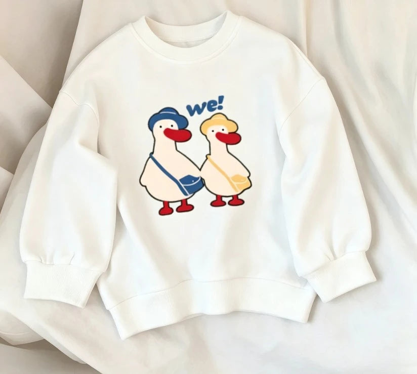 Kids Minimalist Cartoon Print Crew Neck Sweatshirt Soft Cotton Tops For Boys And Girls All Season Wear Baby Infant 9M-6T Clothes