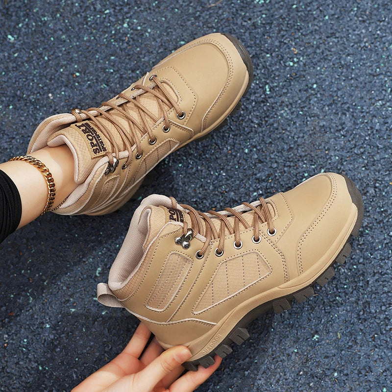 Women Sports Shoes White Casual Non Slip Running Shoes Outdoor Hiking Climbing Waterproof Breathable Lace Up Platform Sneakers