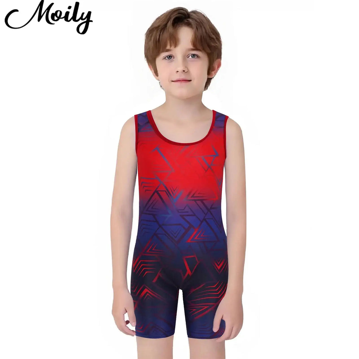Children Boys Swim Bodysuit Kids Sports Jumpsuit Breathable Quick-drying Wrestling Singlet U Neck Sleeveless Bodysuit Costume