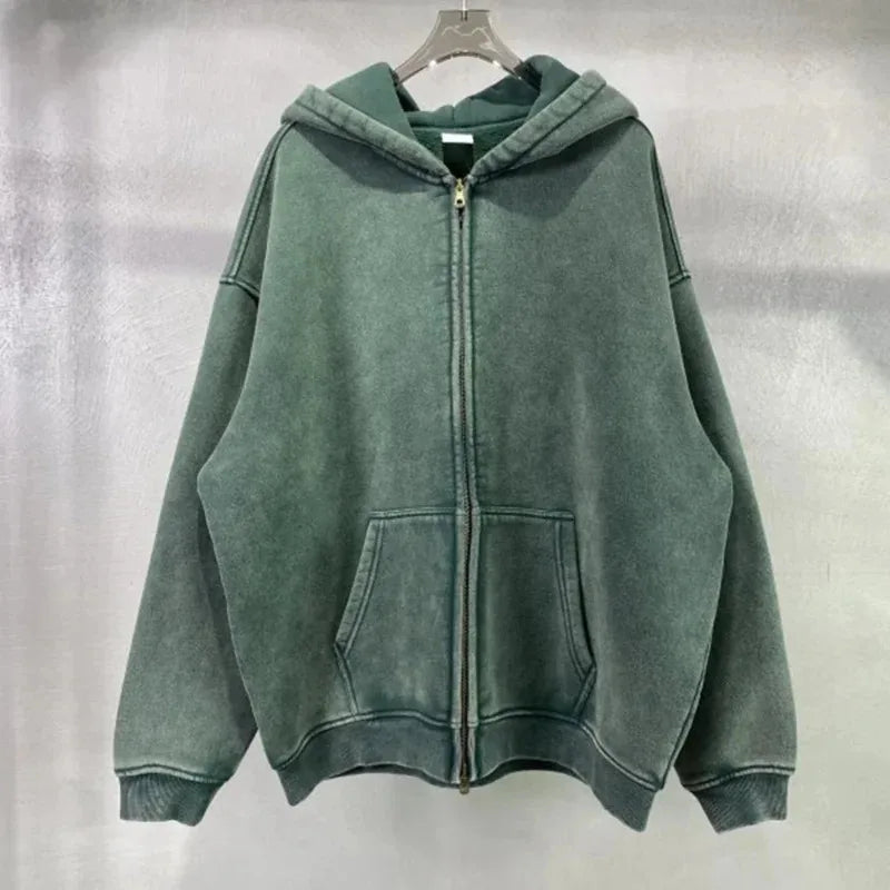 DAVIDSHAO Hoodies Oversized Unisex Acid Wash Hoodie EU US Size 350g Heavyweight Fleece Vintage Sweatshirt Men Women Streetwear