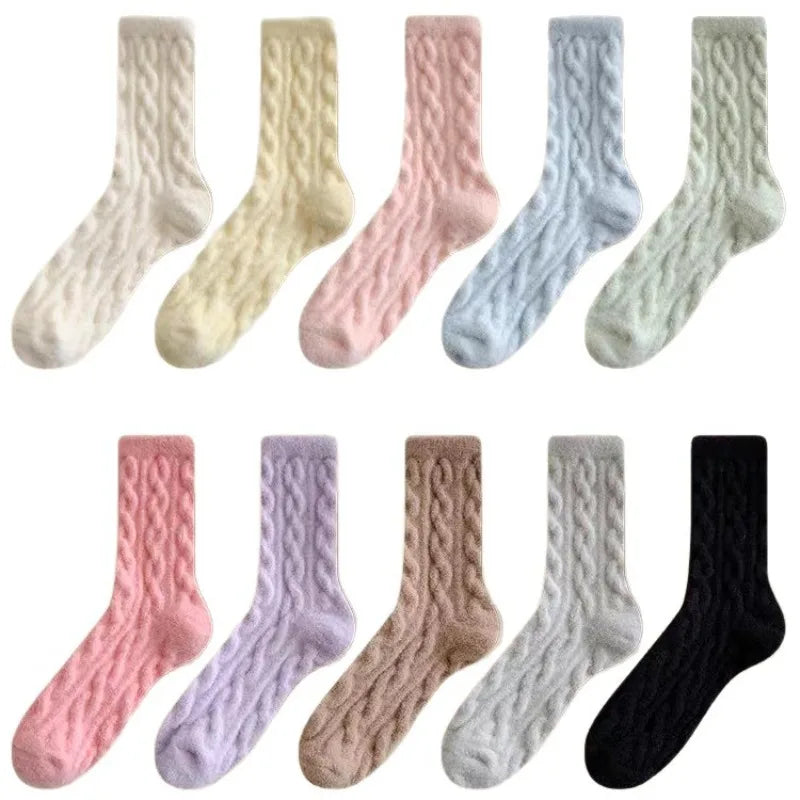 10 pairs Women's autumn winter new Fashionable cute Fried Dough Twists home sleeping socks plush warm casual comfortable stocks