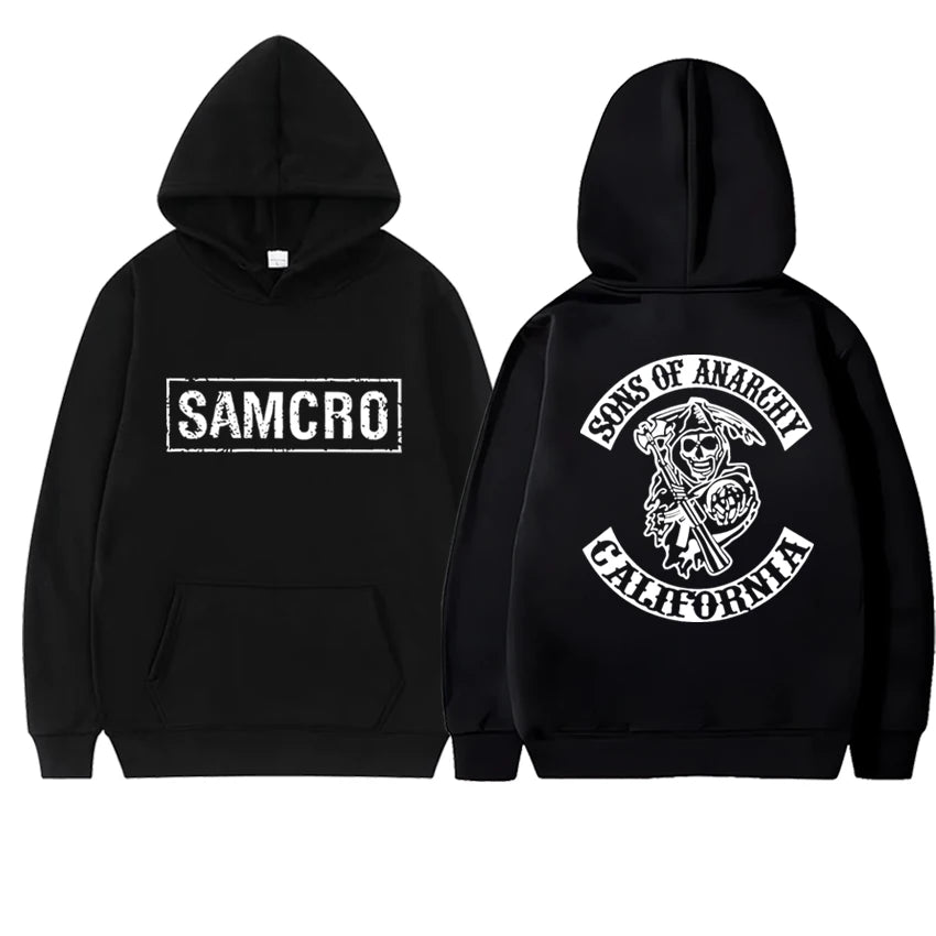 Harajuku punk Double Sided  printed Sons of Anarchy SAMCRO Hoodies Men women Casual hip hop streetwear Unisex Fleece Sweatshirt