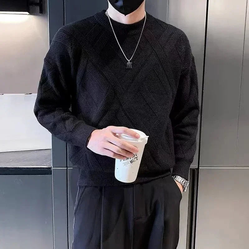 White Knitted Sweaters for Men Round Collar Green Crewneck Pullovers Man Clothes Clothing Knitwears Y2k Streetwear Fun Casual S