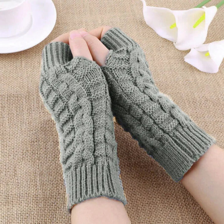 Winter Fingerless Gloves for Women, Computer Short Warm and Extended Korean Style Half-Finger Knitted Flat Gloves