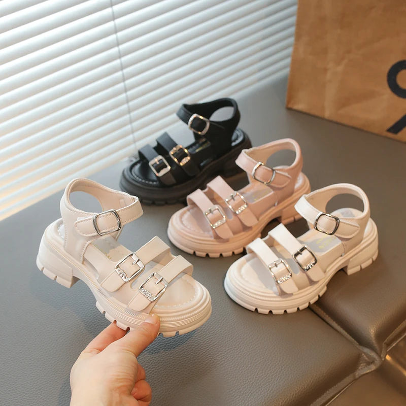 2026 Children Sandals for Girls Summer New Fashionable Double-buckle Comfortable Soft Sole Casual Thick Bottom Kids Beach Shoes