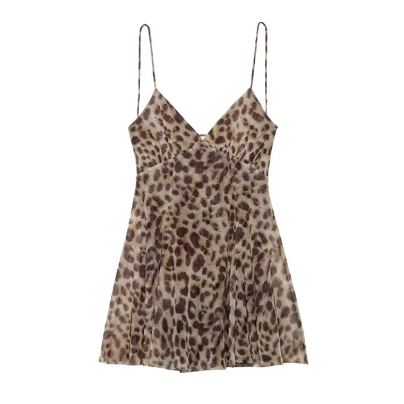 MUJER Print Tulle Short Dresses for Women Sexy Slip Corset Dress Woman Beach Backless Mini Female Dress Straps Women's Dresses