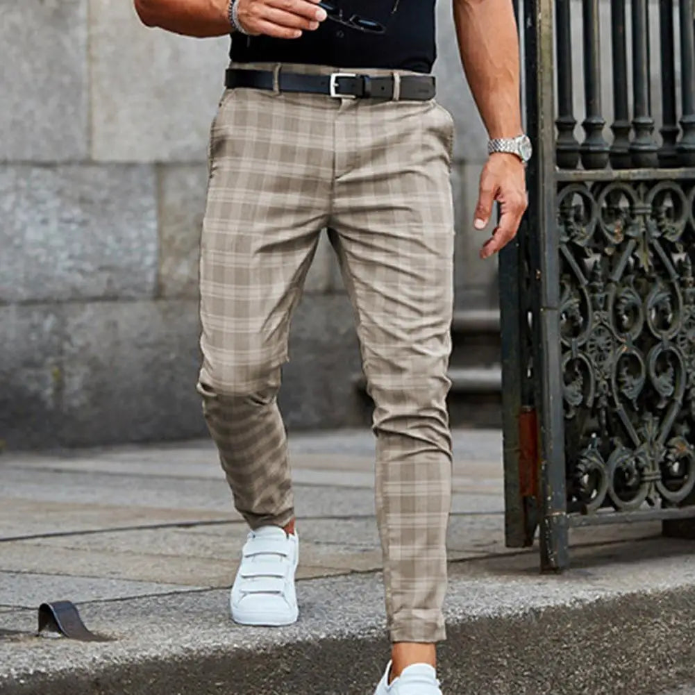 2025 Men Trousers Plaid Loose Autumn Winter Vintage Checkered Pants Men's Fashion Slim Fit Plaid Casual Pants Long Pencil Pants