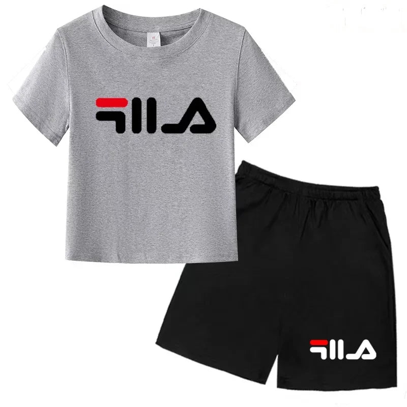 Summer Kids Letter Print 2PCS Outfits Casual Short Sleeve T-Shirt & Shorts Set Sports Tracksuit for Boys Girls 3-12Y