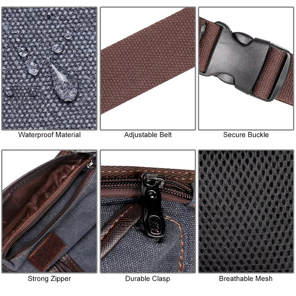 Men's Motorcycle Bag Waterproof Portable Canvas Motorcycle Drop Leg Bag Multifunctional Outdoor Sport Riding Waist Shoulder Bag