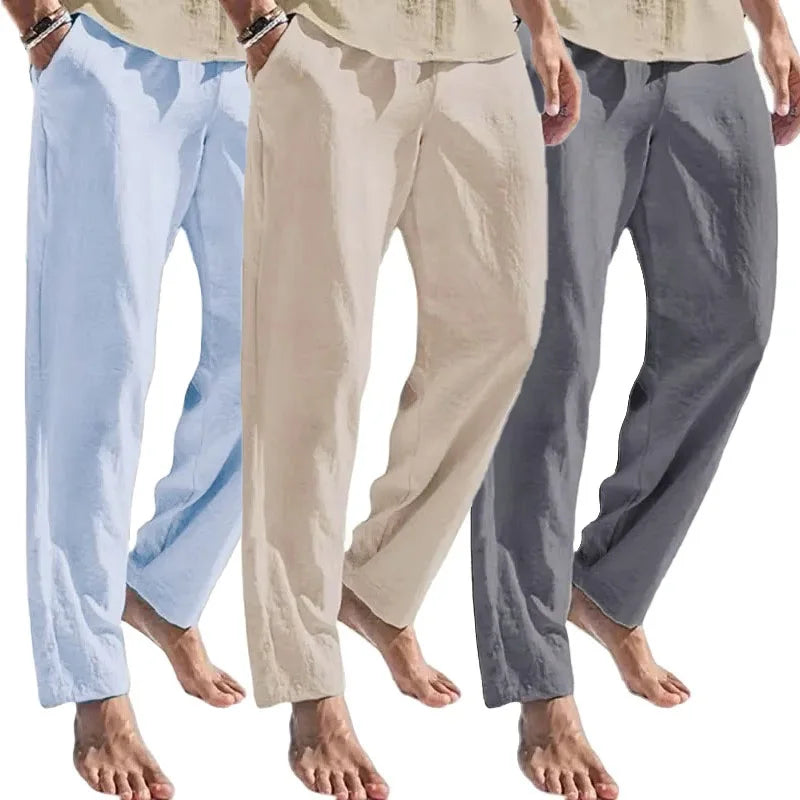 Men's Casual Pants Loose Fit Breathable Lightweight Spring Summer Long Pants Elastic Waist Cozy Beach Trousers Basic Style