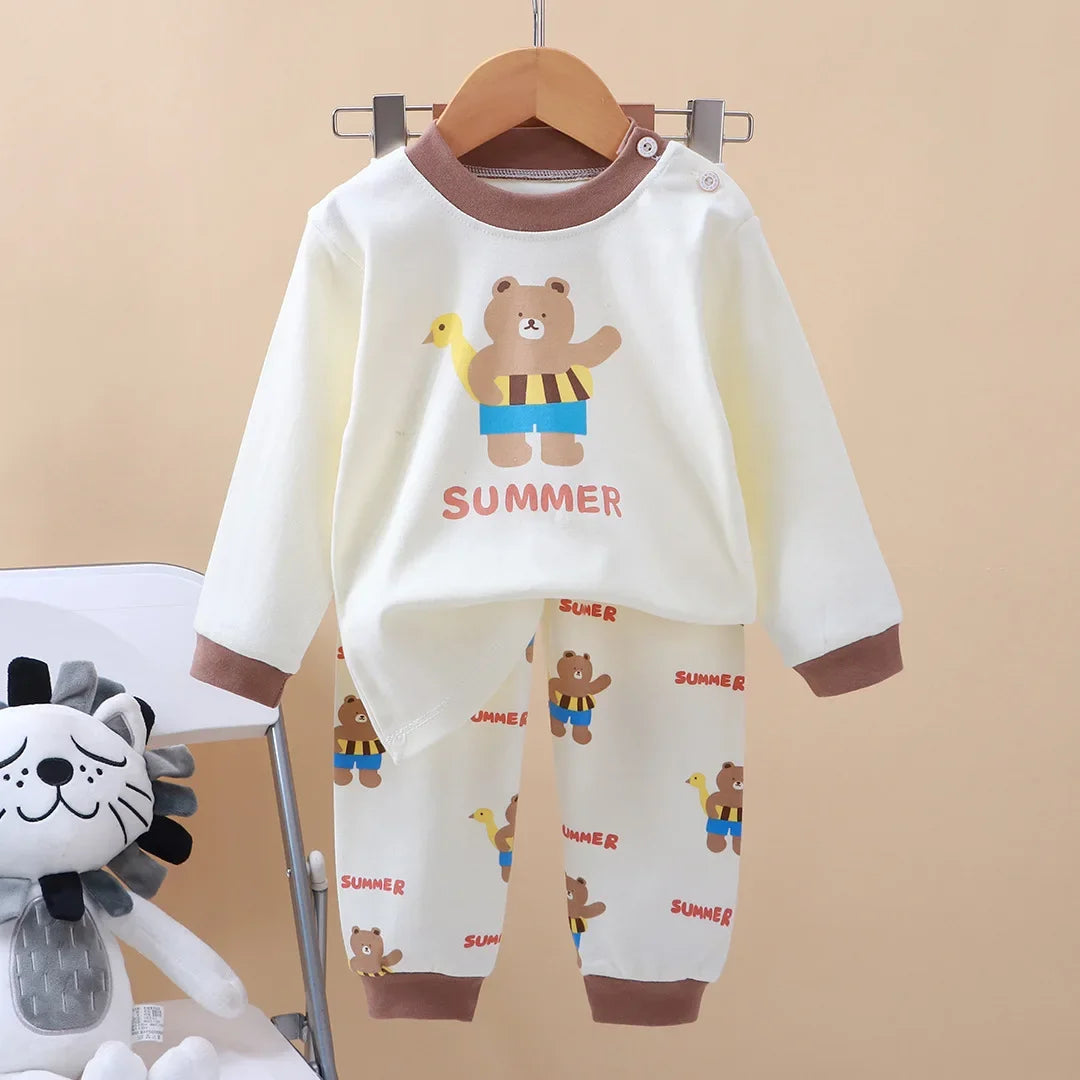 2024 New Kids Boys Girls Pajama Sets Cartoon Print Long Sleeve Cute T-Shirt Tops with Pants Toddler Baby Autumn Sleeping Clothes