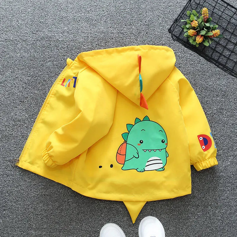 1 2 3 4 5 6 Years Baby Boys Jacket Spring Autumn Cute Dinosaur Children's Trench Coat Hooded Zipper Boys Outerwear Kids Clothes