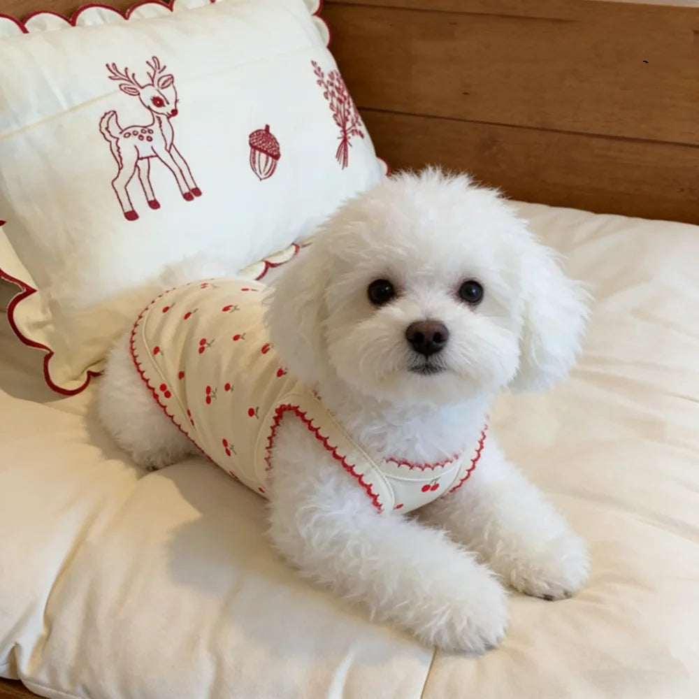 1pc Cute cherry print pet tank top, soft and skin friendly pet clothing