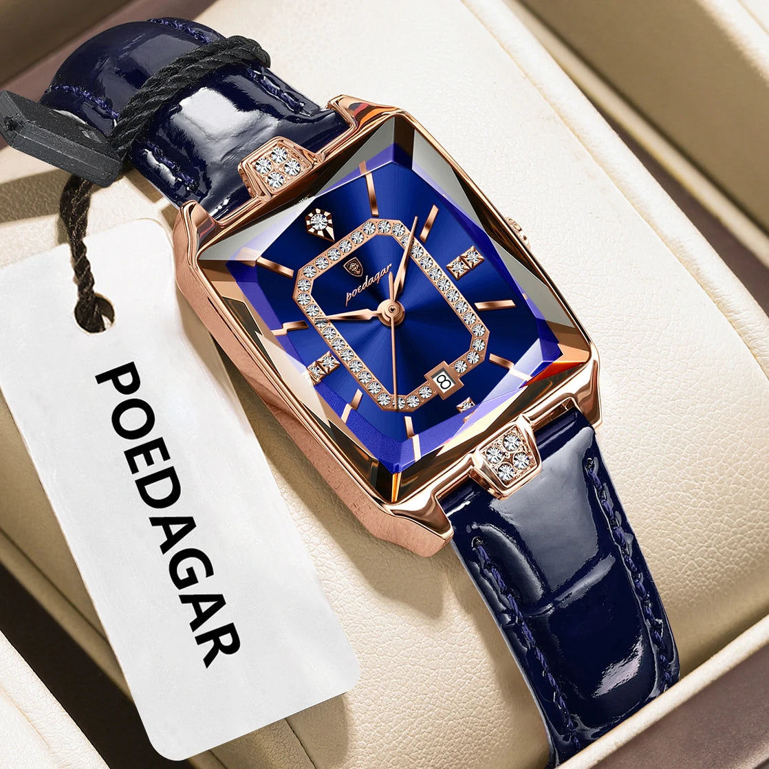 POEDAGAR Top High Quality Women Wristwatch Waterproof Date Leather Watch For Woman Quartz Luxury Rectangle Women's Watches Reloj