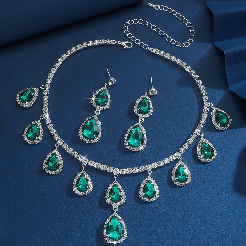 Women's Elegant Crystal Decorated Jewelry Set Trendy Pendant Necklace & Dangle Earrings Jewelry Set for Daily Clothing Decor