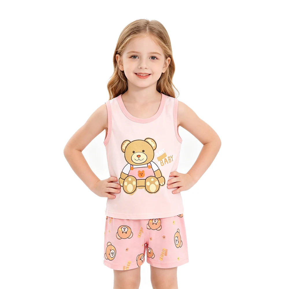 Summer Girls Pajamas Sets Kids Clothes Vest Suit Children Clothing baby Cotton T-Shirts Shorts Tank Top Boys Pyjamas Tank Tops