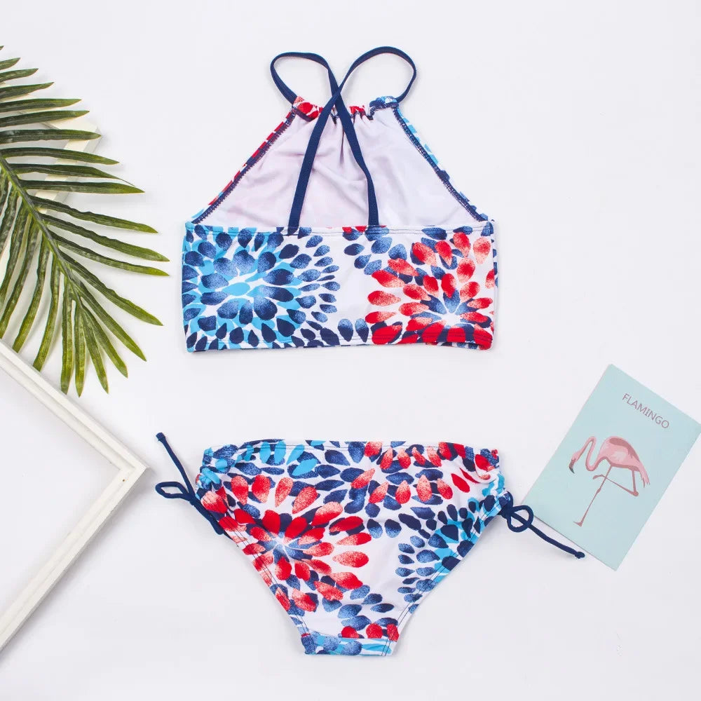 Girls Two Pieces Swimwear Children Water-drop Printing Split Bikini Sets Summer Baby Girls Swimsuit Kids Bathing Suit 3-14 Years