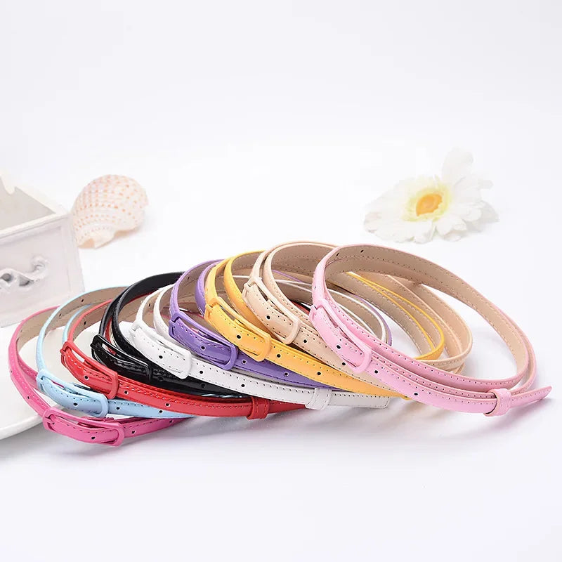 Children Candy Color Belts 1.2cm Super-thin PU Waistbands Simple Solid Color Casual Belts Girl Apparel Accessories