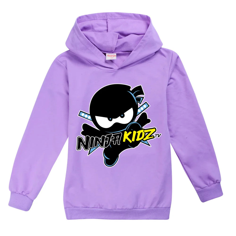Kids Funny NINJA KIDZ Hoodies Boys Casual T Shirt Cartoon Long Sleeve Children T-Shirts Spring fall Girls Tops Children Clothes