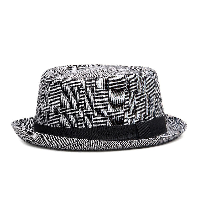 New Autumn and Winter Hats for Men British Retro Jazz Hats Round-Top Small Top Hats Women's Classic Plaid Gentleman-Style Hats